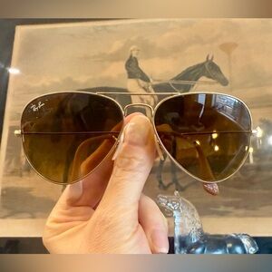 Ray-Ban Aviator Sunglasses Gold Frame  Brown Tint size 58-14